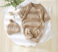 Ensemble barboteuse et bonnet tricotés pour nouveau-né – Combinaison rose tricotée pour bébés filles avec bonnet à pompon |   Vêtements pour bébé en coton doux