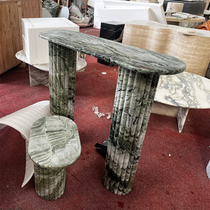 Set di Tavoli Console in Marmo Verde Giada Cloud, Tavolino Laterale in Marmo con Colonna Scanalata, Console Moderna di Lusso per Ingresso e Corridoio - Product Image 1