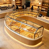 Vitrine à pain moderne haut de gamme multifonctionnelle en acrylique, avec cadre argenté et arche incurvée, éclairée par LED, pour boulangerie