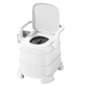 Chaise de toilette portable pour personnes âgées et femmes enceintes avec accoudoirs et couvercle, en PP blanc, équipement de sécurité pour la salle de bain - Product Image 1