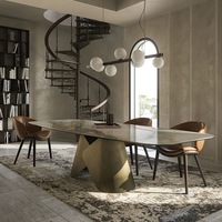 Italie personnalisation d'usine de luxe Villa manoir rectangle table à manger en marbre de pierre frittée avec pied en acier inoxydable doré