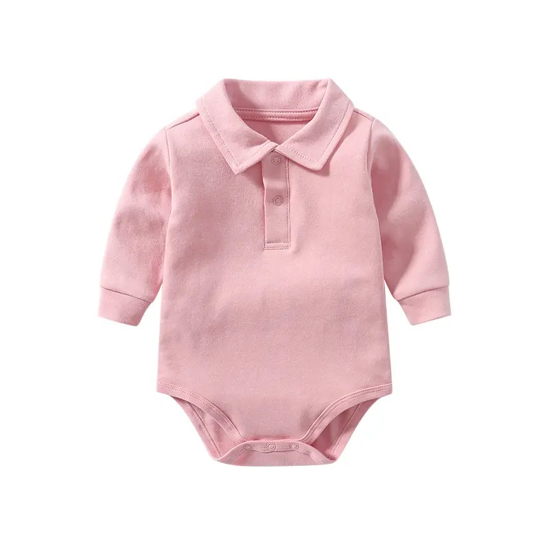 Soft Cotton Baby Bodysuit Long Sleeve Solid Color Clothes Women Babies Custom Logo Polo Baby Basic Clothing