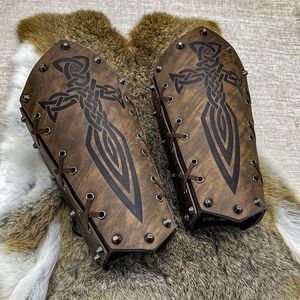 Brassards médiévaux en relief PU cuir <span class=keywords><strong>chevalier</strong></span> Cosplay bras gantelets brassard Viking scène Costumes accessoires - Product Image 1