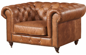 Fauteuil classique en bois avec assise en cuir, construction robuste, coussin confortable pour salon, bureau ou salle de séjour - Product Image 4