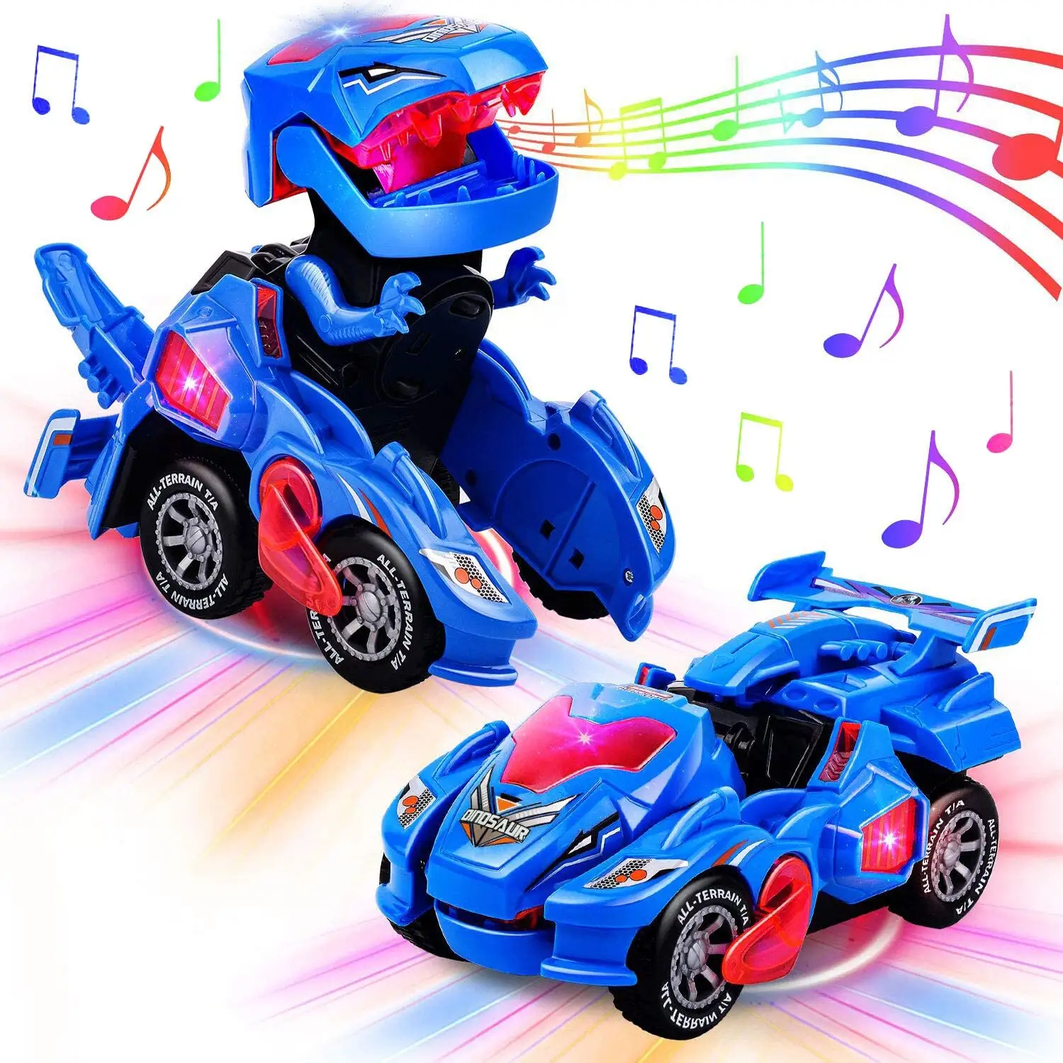 Amazon Transforming Dinosaur Car Toys 2 in 1 Automatic Dinosaur Transform Car with LED Light and Music electric vehicle gifts