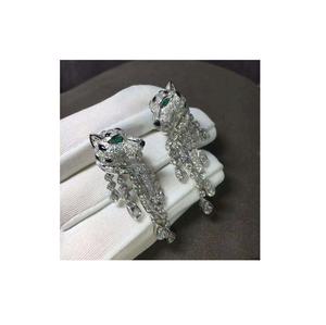 Pendientes de diamantes de estilo pantera de alta calidad en oro blanco de 14 quilates, diamantes naturales completos disponibles para exportación - Product Image 3