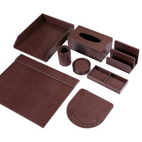 Ensemble de bureau personnalisé de luxe léger : Boîte à mouchoirs, Organisateur de documents de bureau, Porte-stylos en cuir artisanal