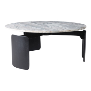 Tavolino da Caffè Rotondo con Piano in Marmo e Base in Metallo Nero, Arredamento Moderno per Soggiorno - Product Image 3