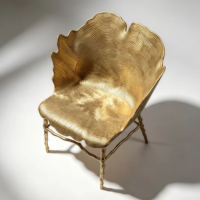 Nouvel ensemble de salle à manger personnalisé de luxe en laiton, avec chaise de loisirs en laiton moulé motif anneau d'arbre bionique, pour salon, villa, hôtel, exposition, en cuir
