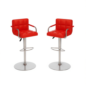 Ensemble de 2 tabourets de bar rouges, hauteur réglable, base en acier inoxydable, cuir PU, design moderne et contemporain, pour utilisation au bar - Product Image 1
