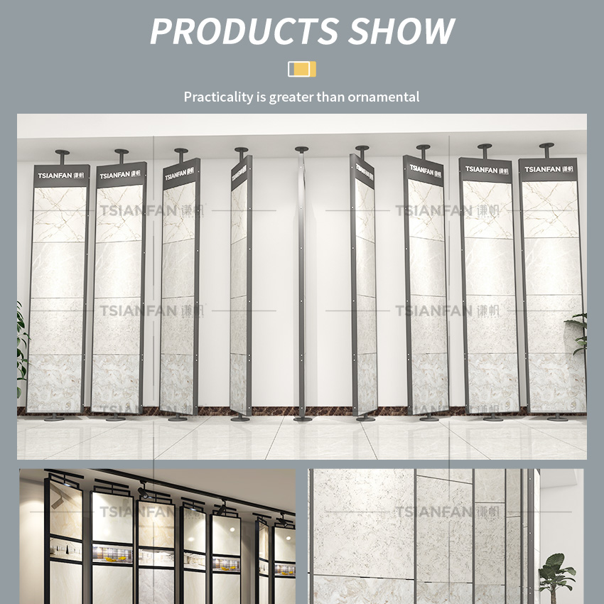 China Design Large Rotate Ceramic Display Rack Showroom Revolve Tile Display Wooden Sample Rotary Stone Tiles Panel Displays