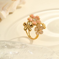 Bague ouverte florale d'été pour cadeaux, émail coloré, feuille, tournesol, marguerite, empilable, réglable, bijoux pour filles