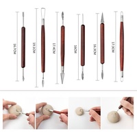 Ensemble de 6 outils de poterie en acier inoxydable et bois, couteaux de sculpture DIY, outils de façonnage, kit de modelage d'argile, art céramique fait main