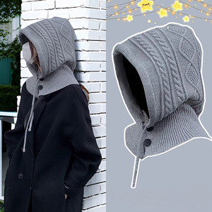 Cache-cou vintage en tricot torsadé avec cordon de serrage et bouton, bonnet et écharpe d'hiver combinés, <span class=keywords><strong>cagoule</strong></span> multi-usage en tricot torsadé - Product Image 5