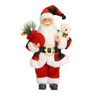 Figurine de Noël debout Père Noël en plaid rouge et noir avec ours en peluche et sac cadeau, décoration de maison en fer