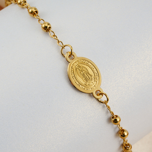 Nuovo <span class=keywords><strong>Bracciale</strong></span> <span class=keywords><strong>Rosario</strong></span> Religioso Cristiano con Ciondolo a Croce e Vergine Maria in Acciaio Inossidabile Placcato Oro - Product Image 5