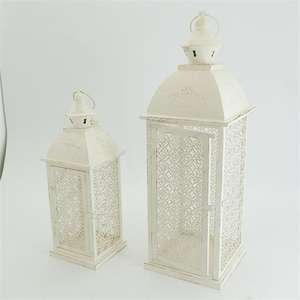 Decor White Metal <strong>Candle</strong> <strong>Lanterns</strong> Set of 2 <strong>Lanterns</strong> Decorative Modern Farmhouse <strong>Lantern</strong> - Product Image 4
