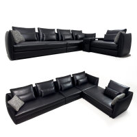 Ensemble de canapés modulaires en cuir véritable minimaliste italien, canapé d'angle luxueux en forme de L pour villas et salons de grands appartements