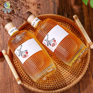 Bouteille de vin en bois de 500 ml (16 oz) avec bouchon en verre, bouteille de Baijiu à rayures verticales, pour <span class=keywords><strong>whisky</strong></span>, liqueur, vodka, tequila - Product Image 6