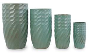 Pot de fleurs décoratif haut en céramique émaillée turquoise style américain, motif spirale, écologique, durable, avec trou de drainage, pour intérieur - Product Image 2