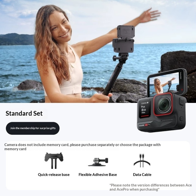 Insta360 Ace Pro 4K120fps Action Camera 48MP AI-Enhanced Night Vision 2.4" Flip Screen 6-Axis Gyro Stabilized WiFi Waterproof