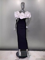Robe longue moulante bandage élégante et sexy pour femme, à épaules dénudées, ornée de fleurs et de diamants, idéale pour les soirées de célébrités, les anniversaires et les événements de luxe.