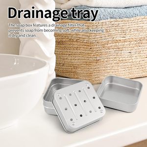 Portasapone da Viaggio in <span class=keywords><strong>Alluminio</strong></span> con Coperchio; Porta Sapone Quadrato, Portatile, Impermeabile in Metallo, Adatto per Casa o Viaggio - Product Image 3
