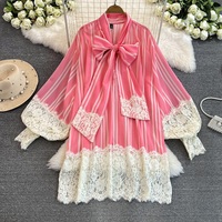 Robe vintage personnalisée grande taille robe à manches lanterne en dentelle à revers français robe en dentelle patchwork rétro artistique