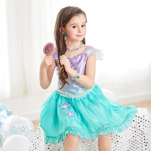 Vestido <span class=keywords><strong>de</strong></span> Princesa <span class=keywords><strong>Ariel</strong></span> <span class=keywords><strong>de</strong></span> Sirena para Niñas, Vestido Turquesa con Adornos <span class=keywords><strong>de</strong></span> Perlas y Estampado <span class=keywords><strong>de</strong></span> Estrellas, Color Personalizado para Navidad, Tema Submarino - Product Image 3