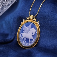 Pendentif plaqué or en pierre précieuse sculptée artificiellement, artisanat en relief 3D, broches personnalisées en agate camée pour femmes, filigrane en argent S925