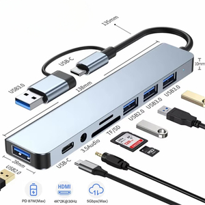 8 en 2 USB 3.0 HUB USB C HUB Station d'accueil Transmission haute vitesse répartiteur adaptateur OTG pour <span class=keywords><strong>PC</strong></span> portable <span class=keywords><strong>Macbook</strong></span> - Product Image 1