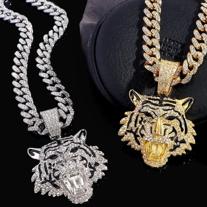 Ice Out Lion tête de tigre fait à la main pendentif personnalisé pour hommes Micro-incrusté Hip Hop grand pendentif collier pour hommes