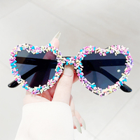 Lunettes de fête en strass couleur bonbon en forme de cœur et d'étoile |   Lunettes de soleil scintillantes pour femmes, accessoires de mode pour la photographie, la scène et les fêtes