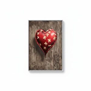 <b>Canvas</b> Print: Bandaged Red Heart, Street Art Style, Broken Heart Theme,WHITE <b>FRAMED</b> <b>CANVAS</b> - Product Image 2