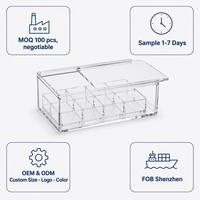 Boîte de rangement transparente en acrylique Calic avec couvercle coulissant, 10 compartiments, pour accessoires de figurines, taille personnalisée, vente en gros OEM