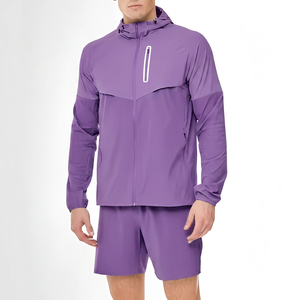 ชุดเซ็ตเสื้อแจ็คเก็ตวินด์เบรกเกอร์สีครามพร้อมกางเกงขาสั้นสำหรับผู้ชายรุ่นใหม่ปี 2026 แบบมีซิปและฮู้ด ชุดกีฬาสำหรับฝึกซ้อม ขายส่งจากผู้ผลิต - Product Image 4
