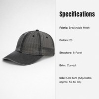 Casquettes de baseball Enodtter brodées 100 % coton à 6 panneaux pour hommes et femmes, modèle Captain (noir délavé), ajustables, toutes saisons, avec métal