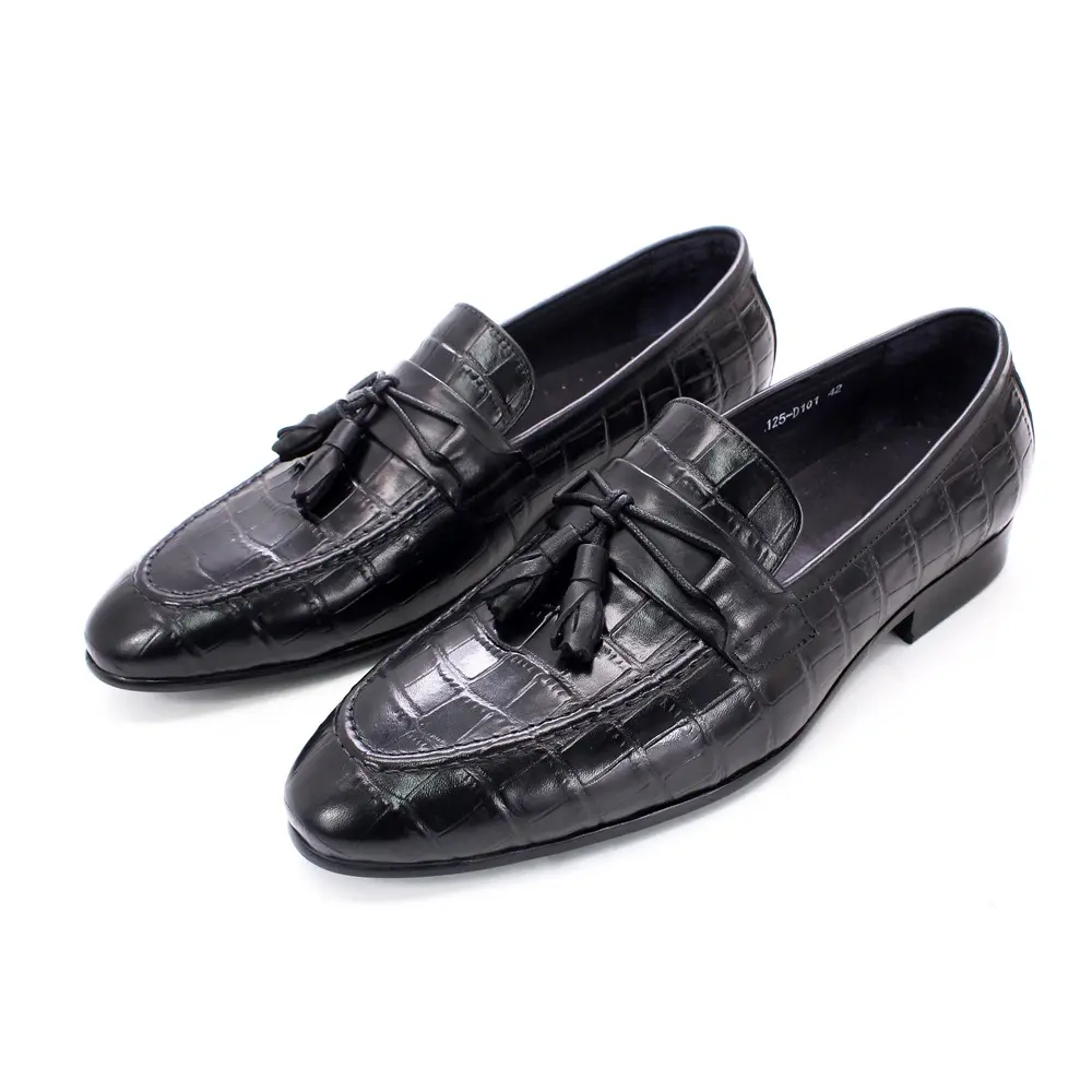 Black Moccasin Party Footwear Snake Grain Leather Handmade Mens Driving Shoes With Tassel Wedding Loafers