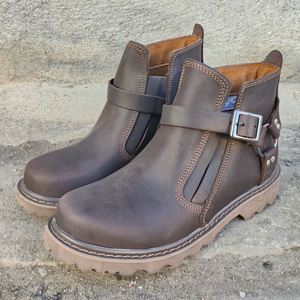 Bottes de travail en cuir pleine fleur pour homme, bottines tendance, bottes de chevalier vintage, chaussures en cuir à boucle - Product Image 4