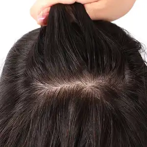 Sistema de cabello humano de silicona, parte media libre, Topper, pelo corto con flequillo