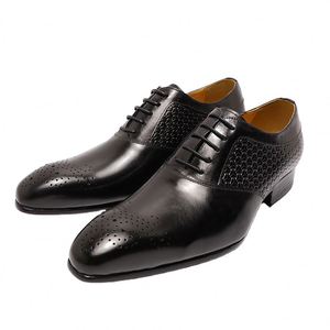Wholesale Pointed Toe Men Genuine Leather <b>Shoes</b> With Lace Low up Black Formal Business Dress <b>Shoes</b> - Product Image 1