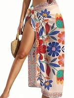 Robe de plage tricotée à imprimé floral, longue, pour femme, paréo de bain, nouvelle collection, 100% polyester