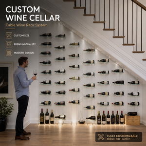 Abrazaderas laterales dobles Cable de bola <span class=keywords><strong>Tensión</strong></span> ajustable Cable moderno Sistema de estante para <span class=keywords><strong>vino</strong></span> Estante para <span class=keywords><strong>vino</strong></span> - Product Image 1