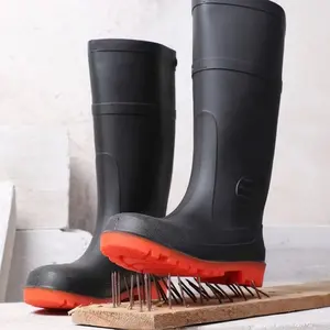 Agricultura personalizada barato chuva botas pvc goma botas adulto segurança homens impermeáveis vermelho sola botas de chuva pvc