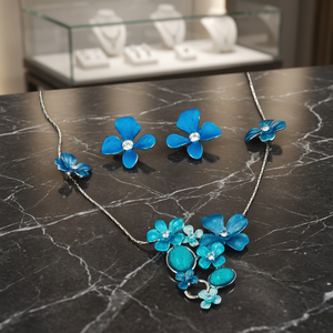 Ensemble de bijoux classique et tendance en argent plaqué or 18 carats, collier et boucles d'oreilles avec des pierres de perles, fabriqué en Inde pour mariage et fiançailles - Product Image 3