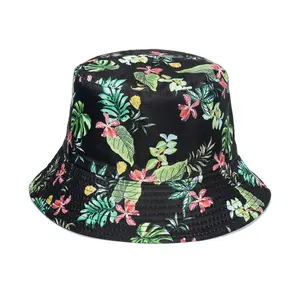 Chapeau seau d'été réversible 100% coton/polyester avec logo de designer personnalisé imprimé partout