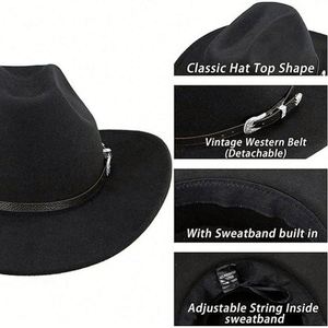 New Style Retro Western Cowboy Hat Wide Brim Men Wholesale Custom Felt Wool Fedora Hats With Logo - Product Image 5
