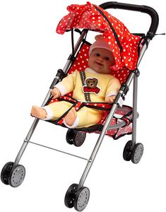 Passeggino pieghevole <span class=keywords><strong>rosa</strong></span> classico per <span class=keywords><strong>bambole</strong></span> ruote girevoli e cesto arco per finzione gioco e giocattolo prescolare realizzato in plastica resistente - Product Image 5