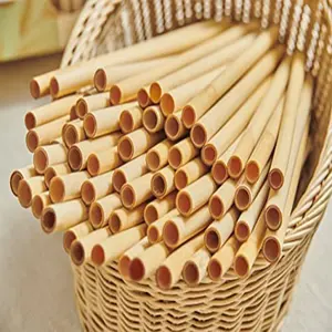 Pailles en bambou jetables naturelles personnalisées, 7, 8mm, 20cm, emballées dans du papier biodégradable