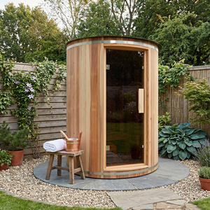 Hot Sale Outdoor Wooden Sauna Steam Room 3-4 Person with Harvia Heater 7-Color <b>Light</b> Acrylic Waterproof Roof for Garden - Product Image 1